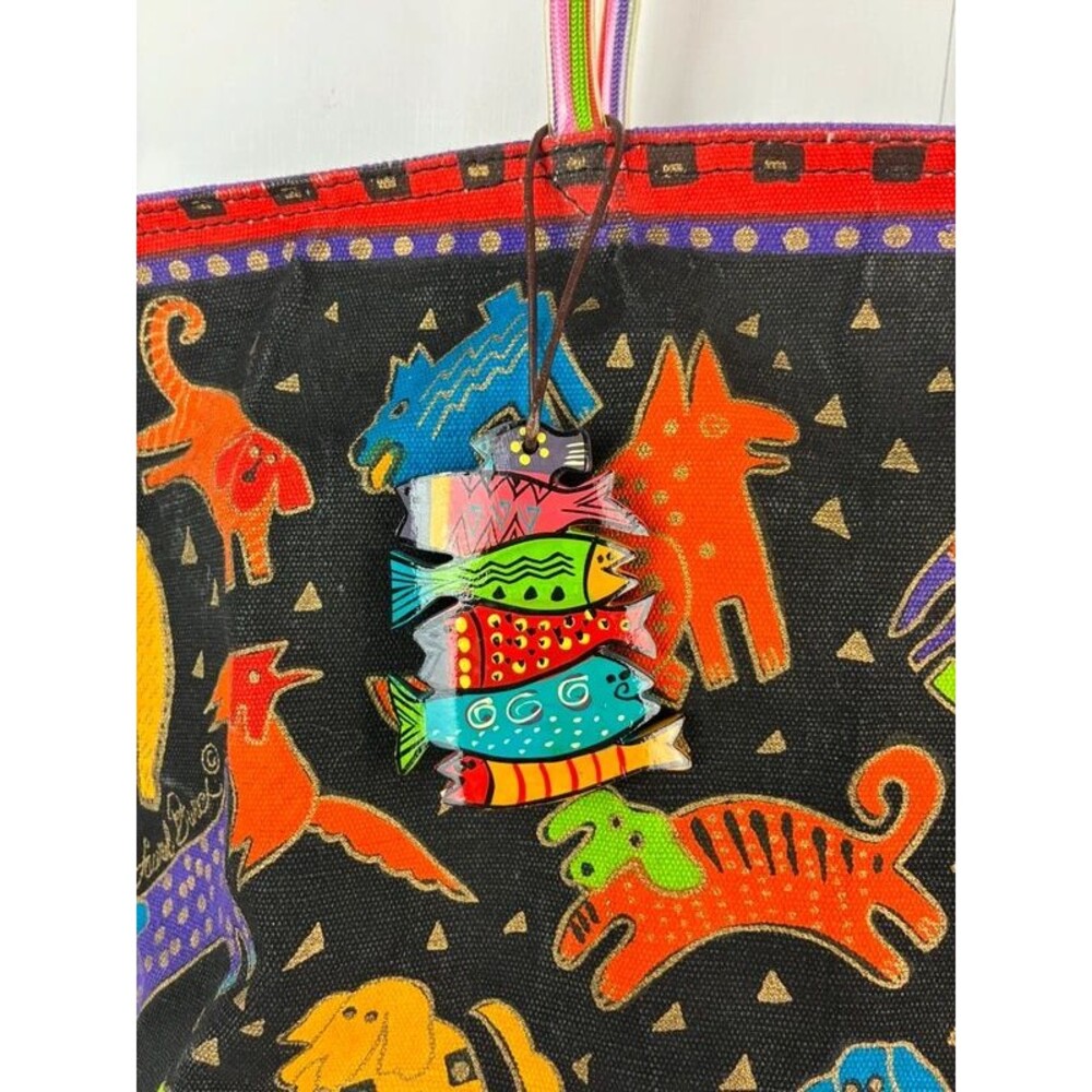 Laurel Burch "Dogs and Doggies" colorful waterproof canvas tote bag - Picture 6 of 11